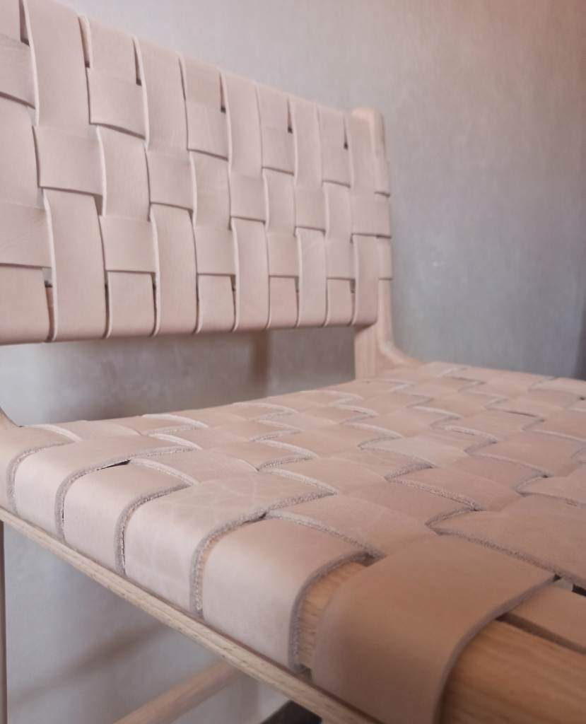 Leather Counter Stool - Natural Teak Wood With Natural Leather