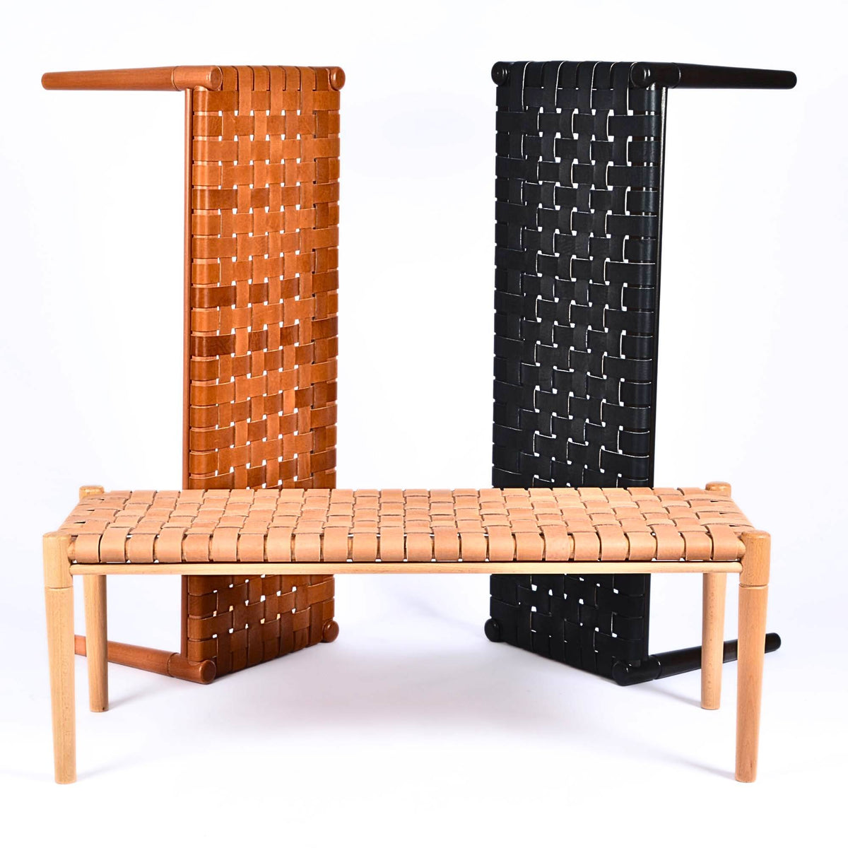 Customizable Helga Woven Leather Bench