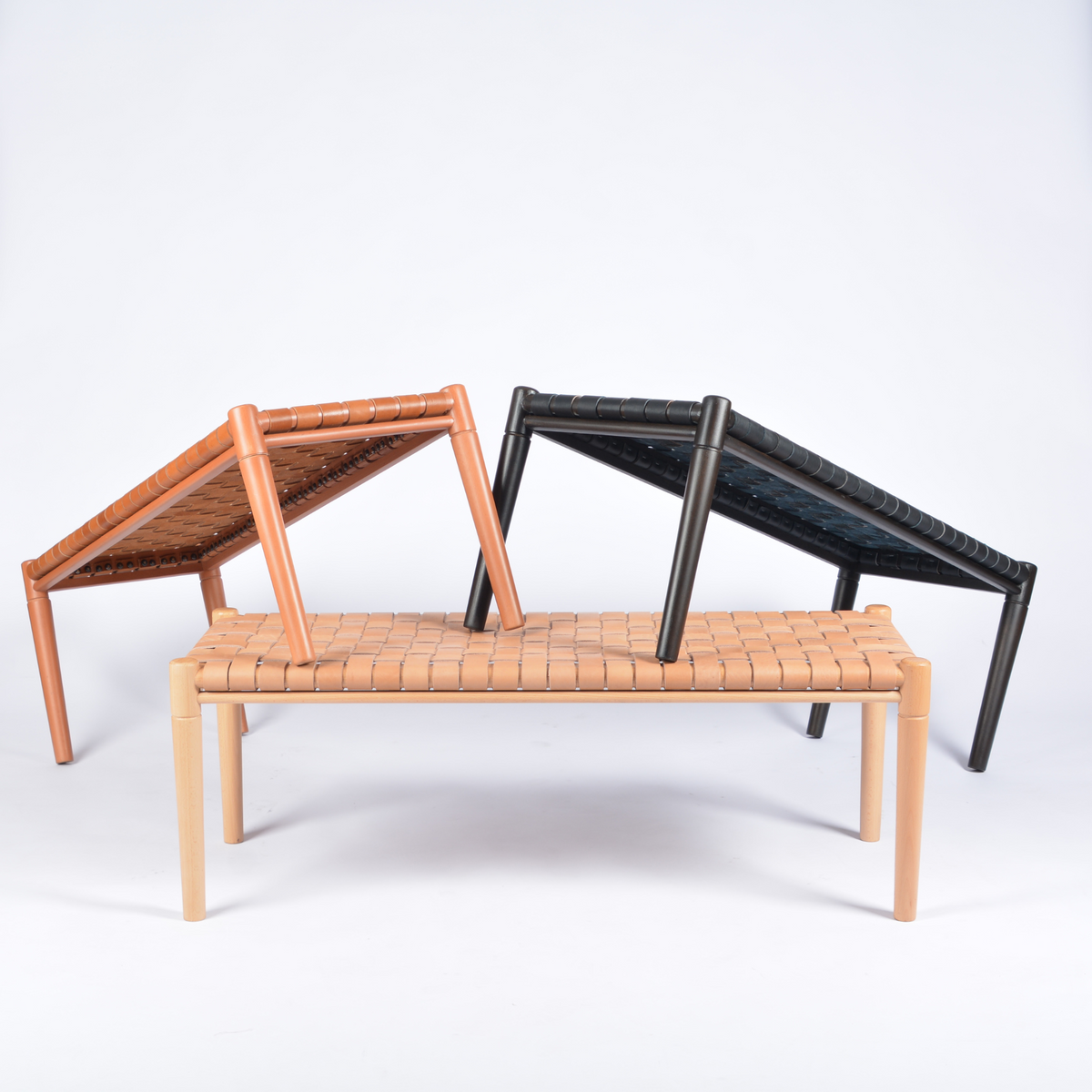 Customizable Helga Woven Leather Bench