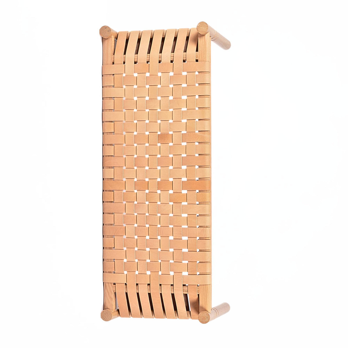 Hilda Woven Leather Bench Varnished Teak Wood With Strap Beige Leather