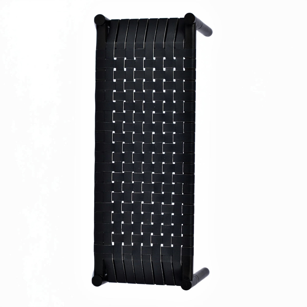 Hilda Woven Leather Bench Black Teak Wood With Black Strap Leather