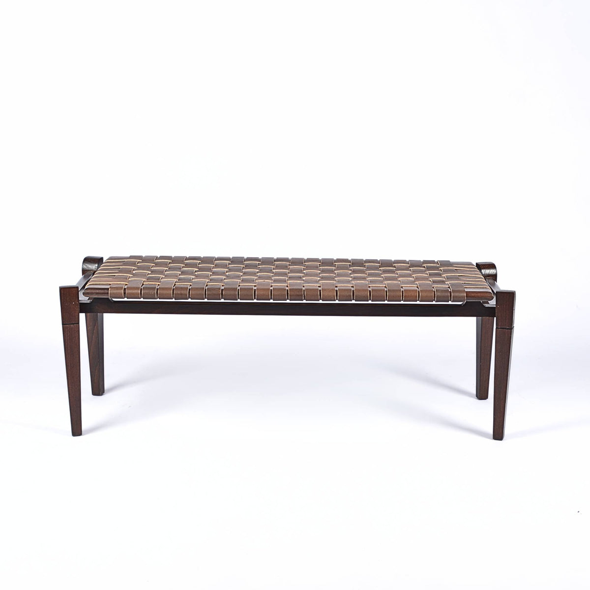 woven strap leather bench-saddle-brown