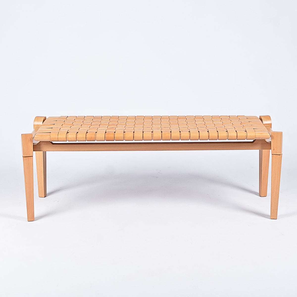 Woven Leather Bench-Beige