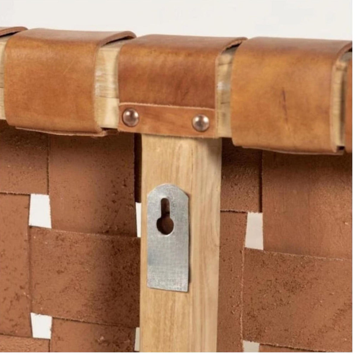 Close-up shot of the leather straps Hanging headboards