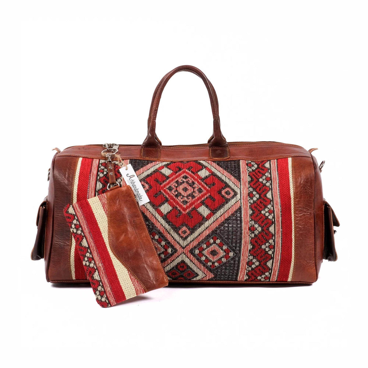 Leather Kilim Travel Bag With Wallet - Cognac And Almond Leather