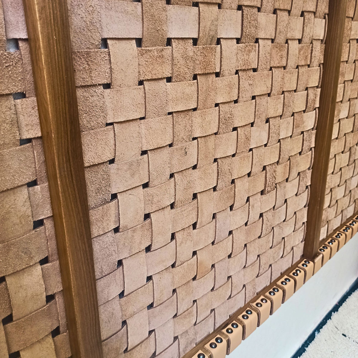 Luxury Bedroom Headboard - Full Grain Leather & Walnut Design