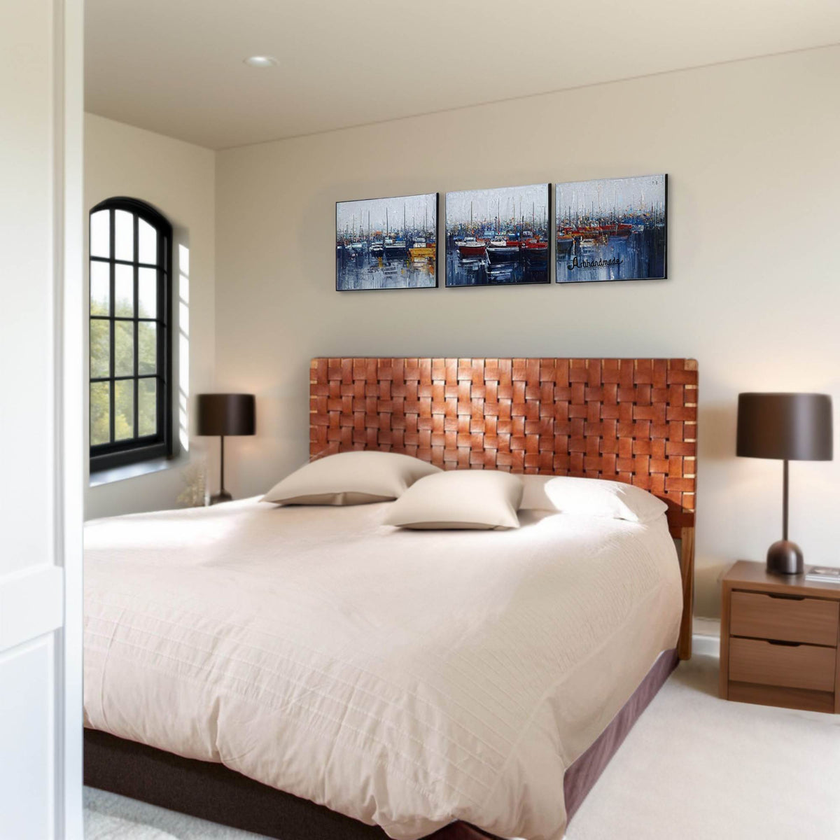 handcrafted leather headboard for Queen or King bed.