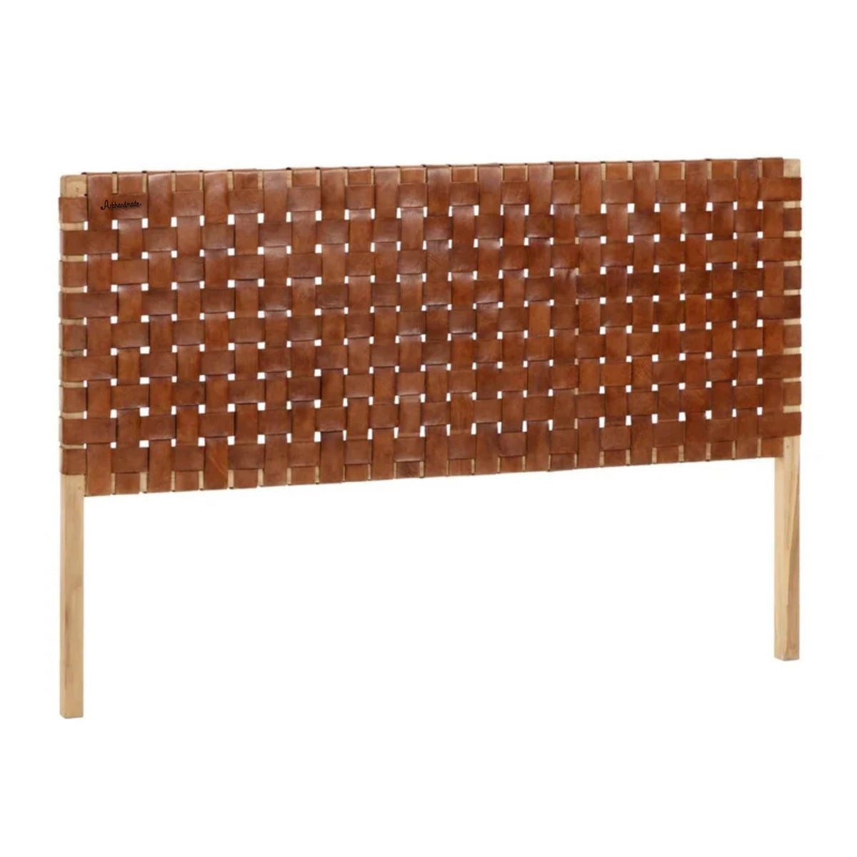 Close-up of Artihandmade® full grain leather strap headboard texture.