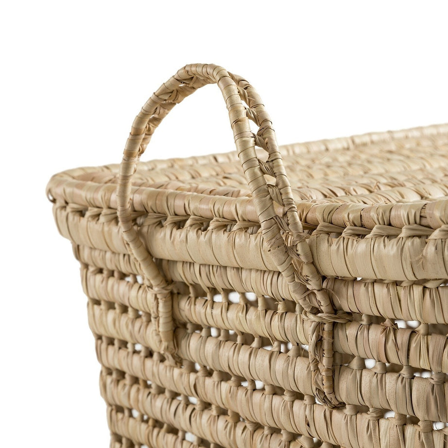 Palm Leaf Storage Trunk Lidded Toy Box - Large Wicker Storage 31 Inches