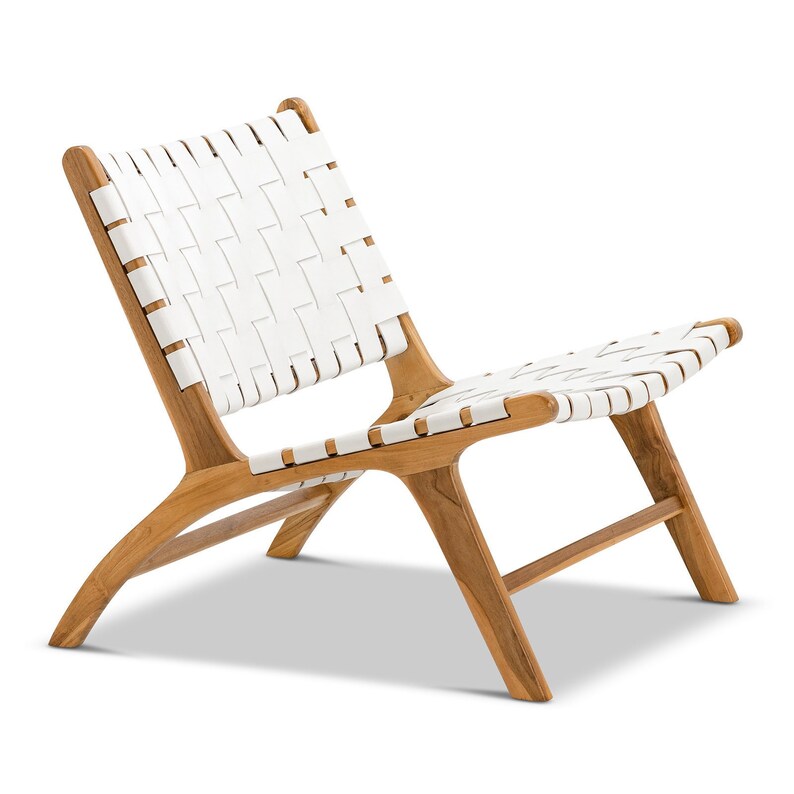 Woven Leather Lounge Chair - White