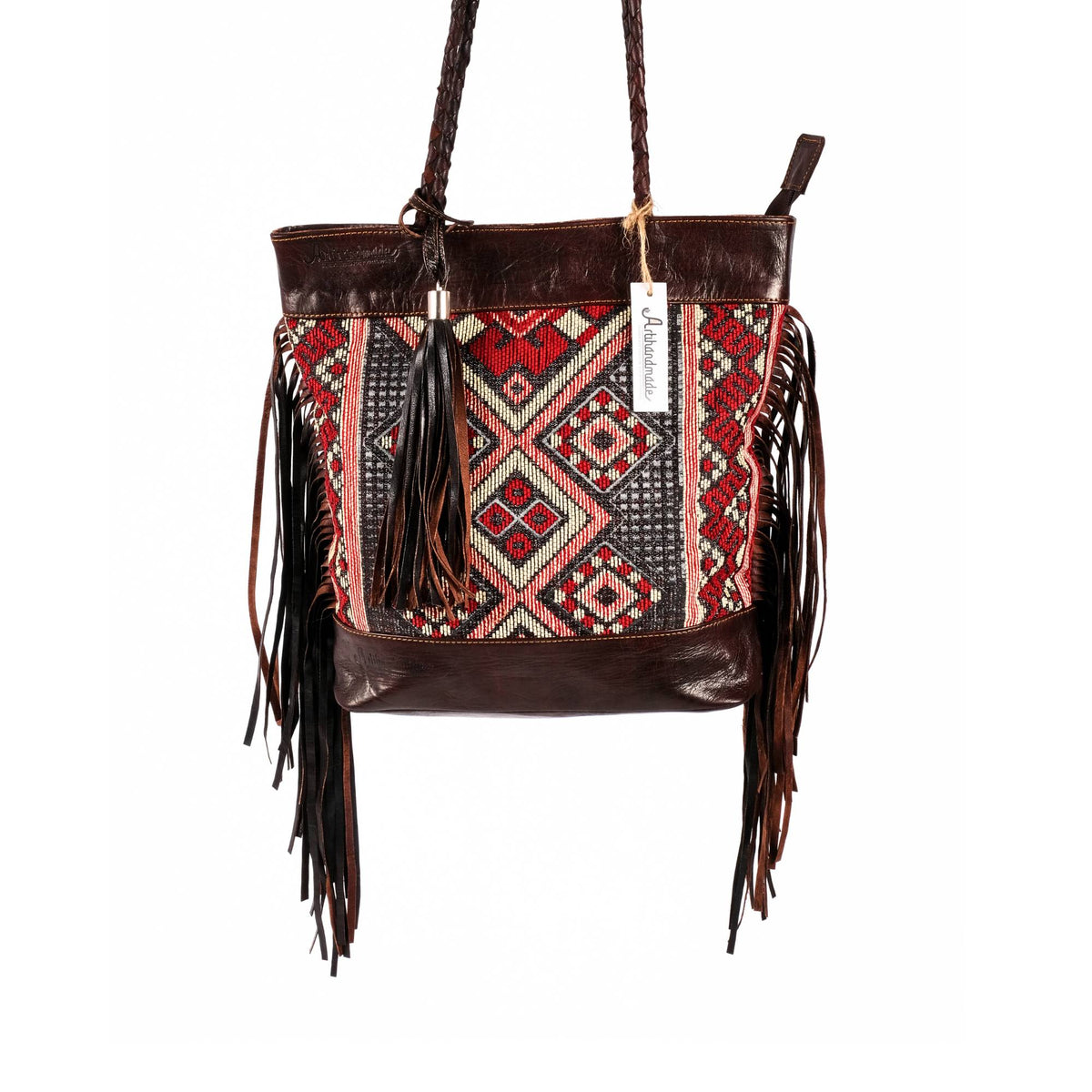 Vintage Tote Bag, Leather Fringed bohemian Shoulder Bag