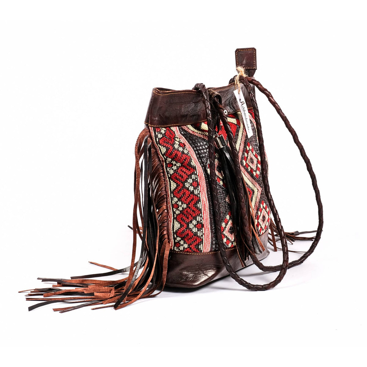 Vintage Tote Bag, Leather Fringed bohemian Shoulder Bag