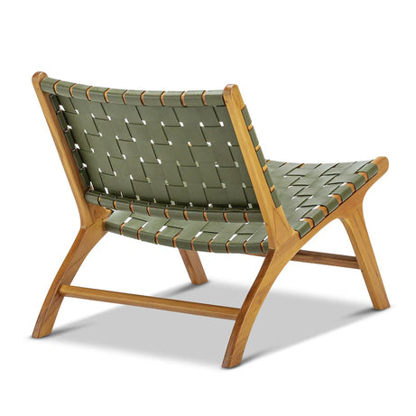 Woven Leather Lounge Chair - Olive Green