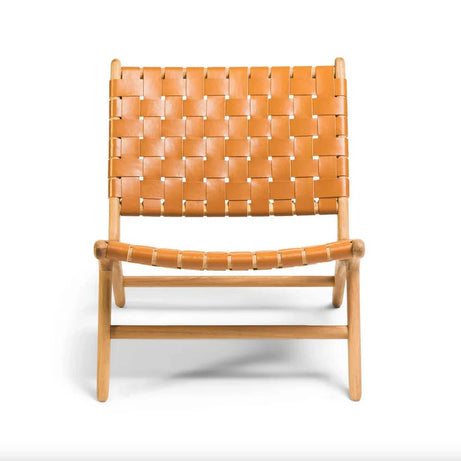 Woven Leather Lounge Chair - Cognac