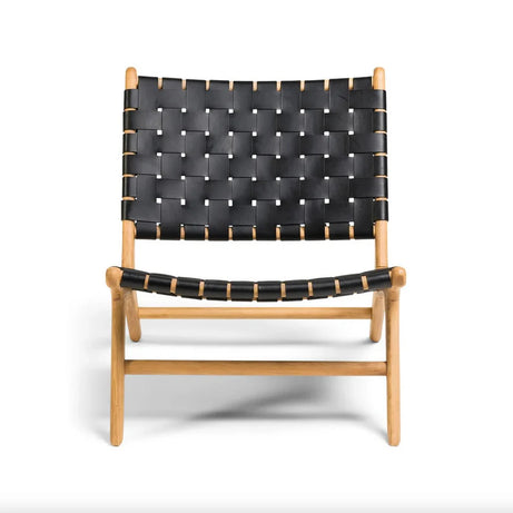 Woven Leather Lounge Chair - Black