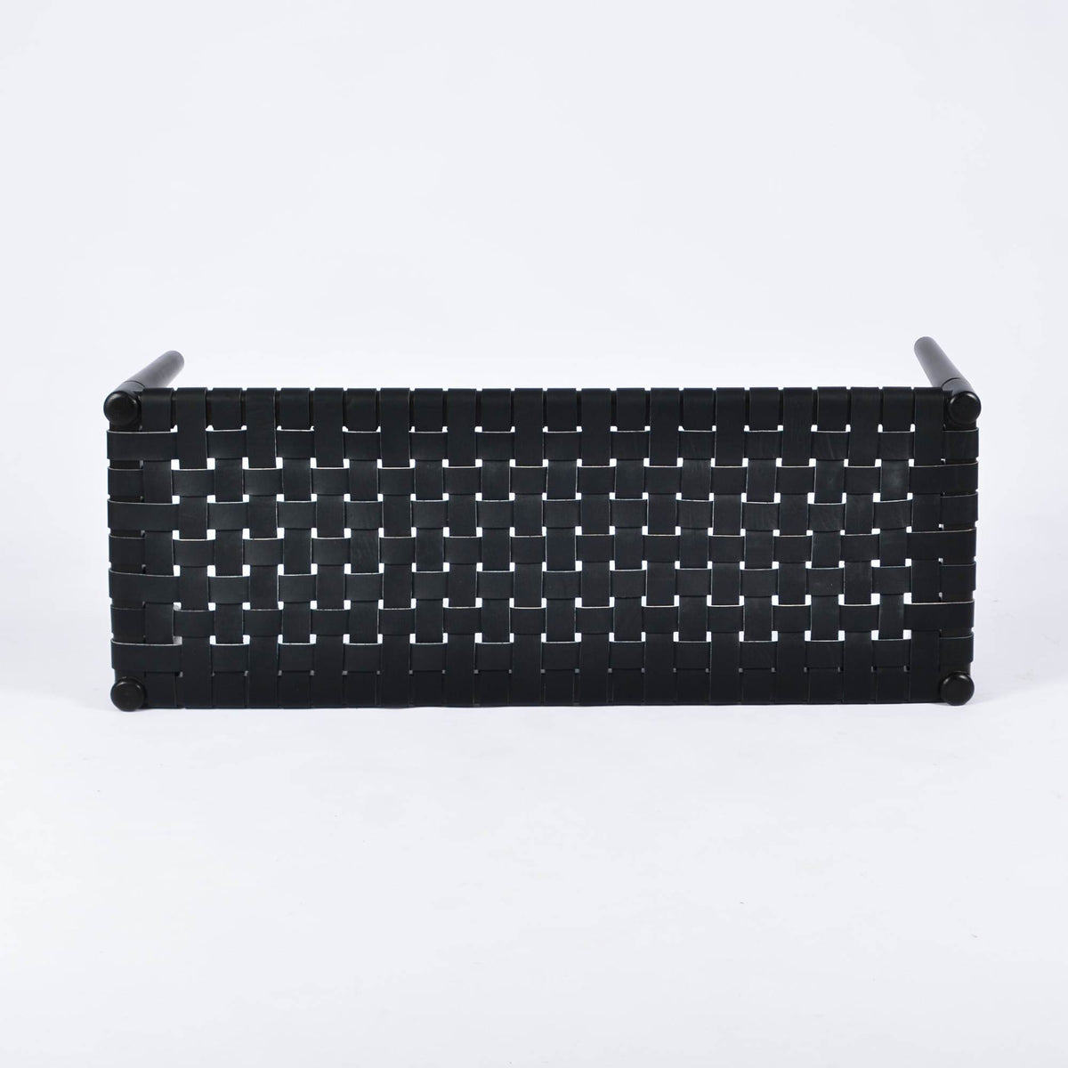Helga Woven Leather Bench Black Teak Wood With Black Strap Leather