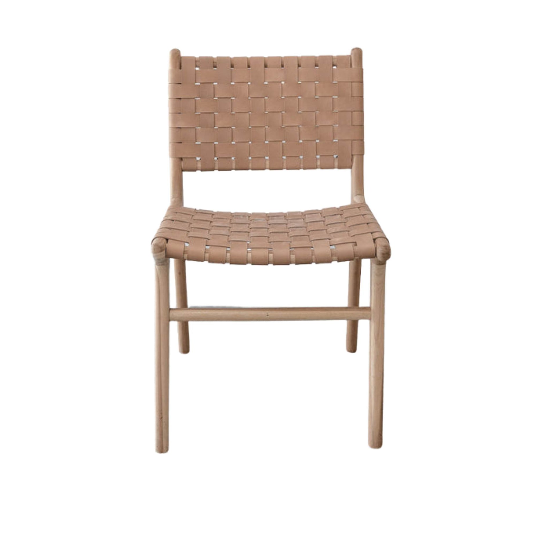 Artihandmade® Ljus dining chairs, a blend of teak wood and woven leather, beige.