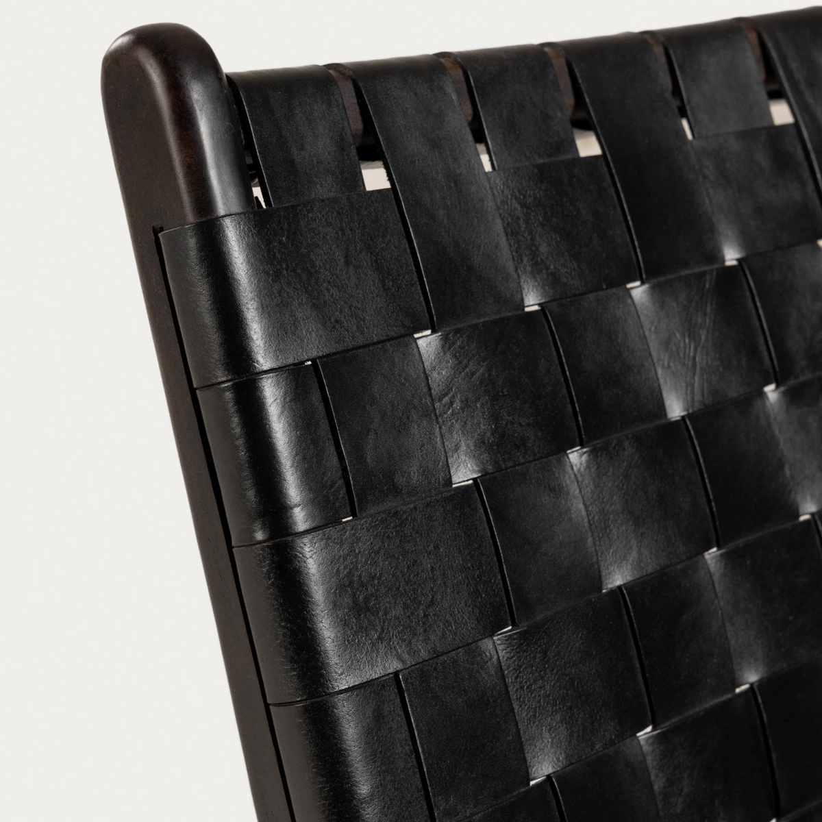 Handcrafted Woven Leather Lounge Chair - Teak Wood & Full-Grain Leather - Black