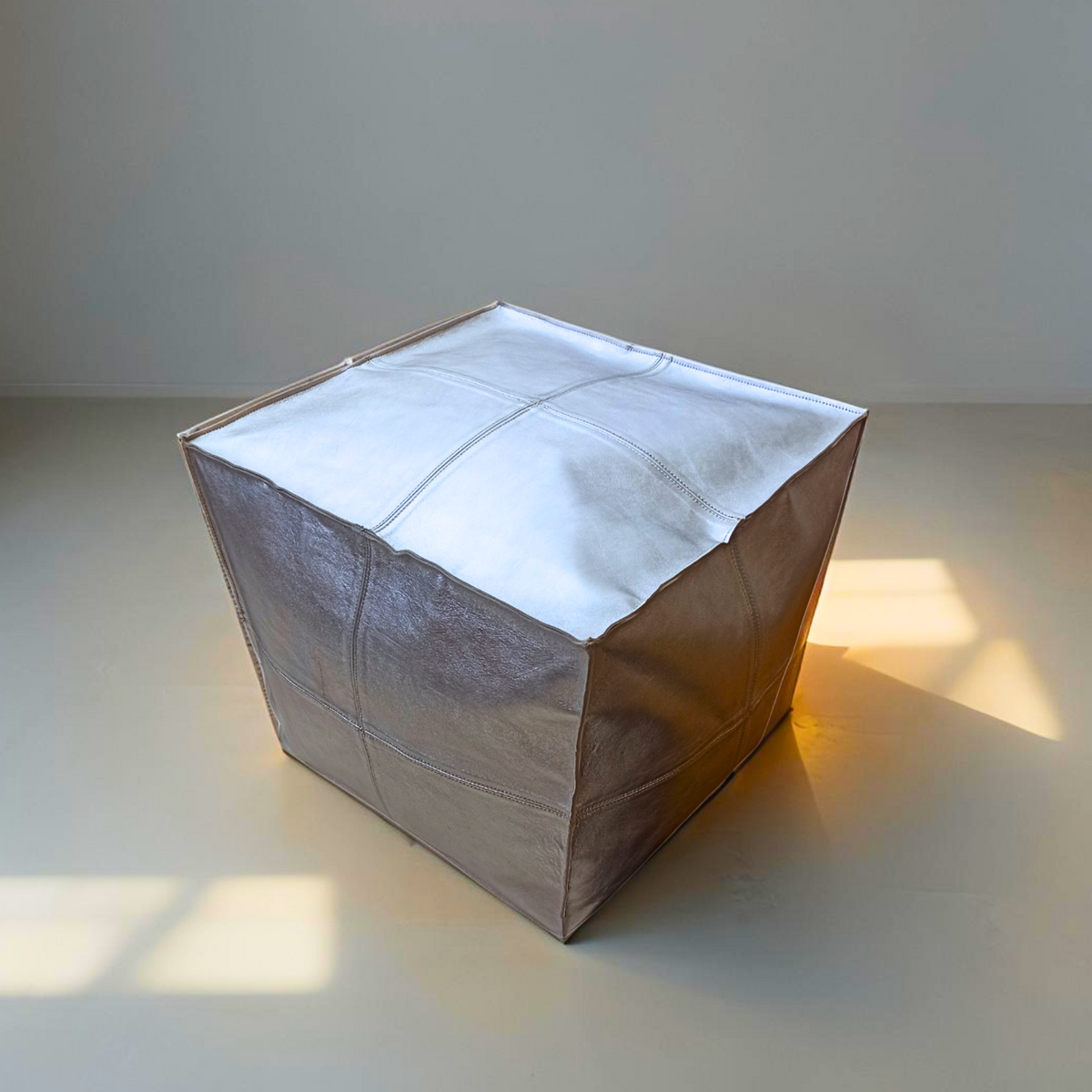 Premium Silver Pearl Leather - Square Ottoman Pouf, Handcrafted Large Ottoman, Luxury Home Decor | Luxury Footrest & Seat | Modern Design