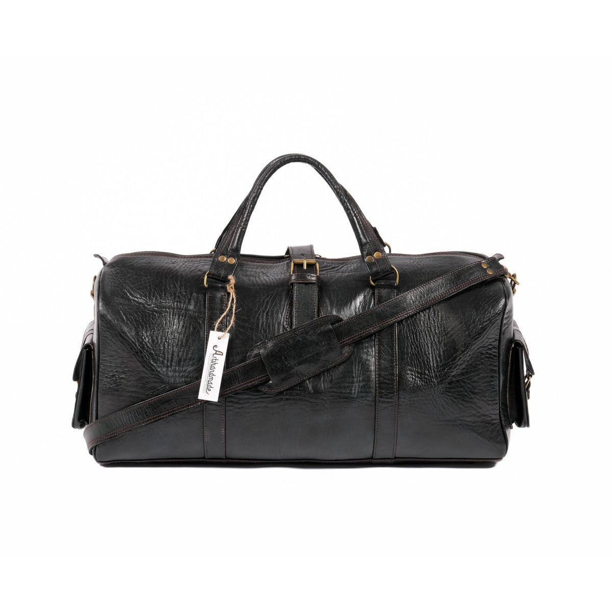 Leather Duffle Bag, Weekender Black Leather Travel Bag