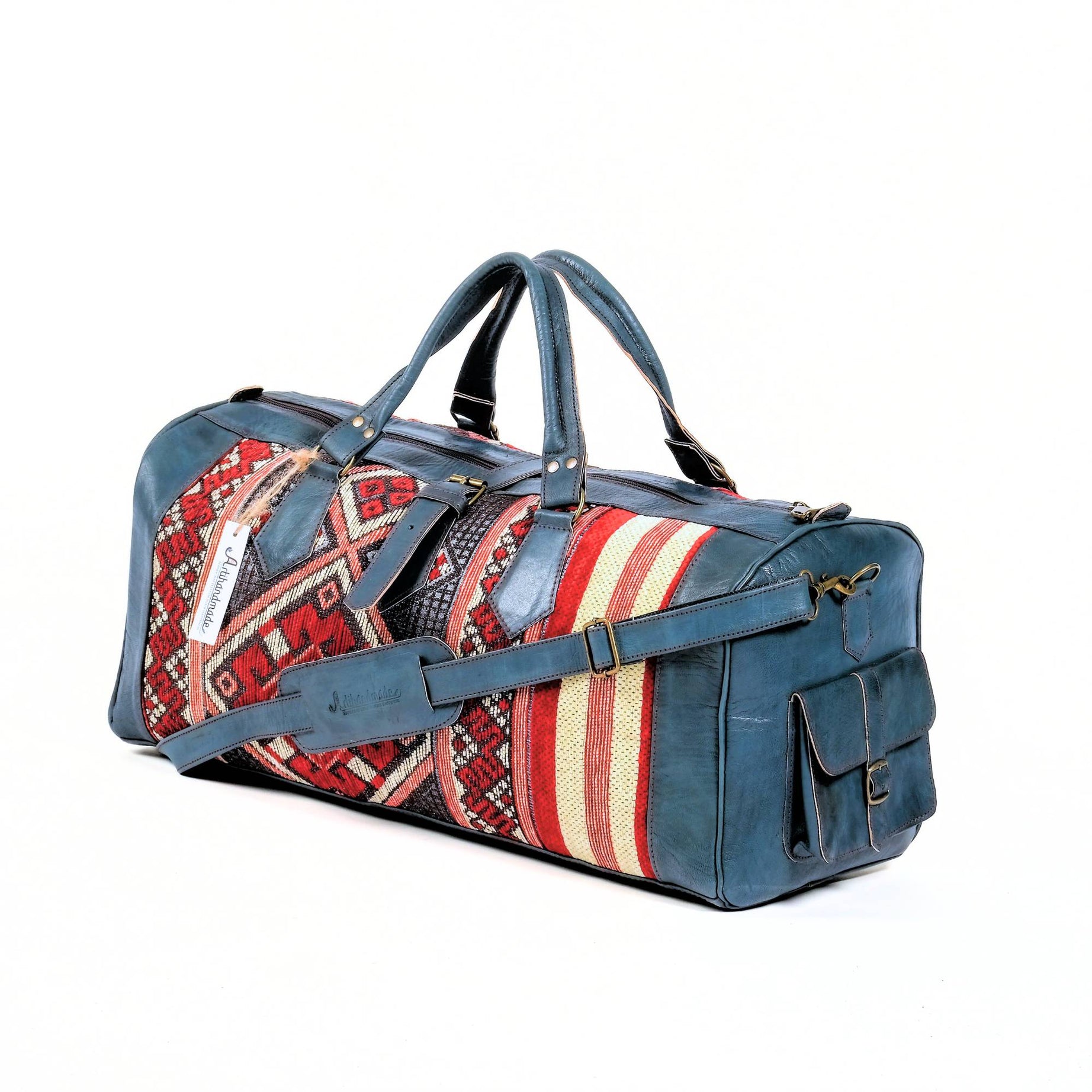 Boho leather kilim travel bag