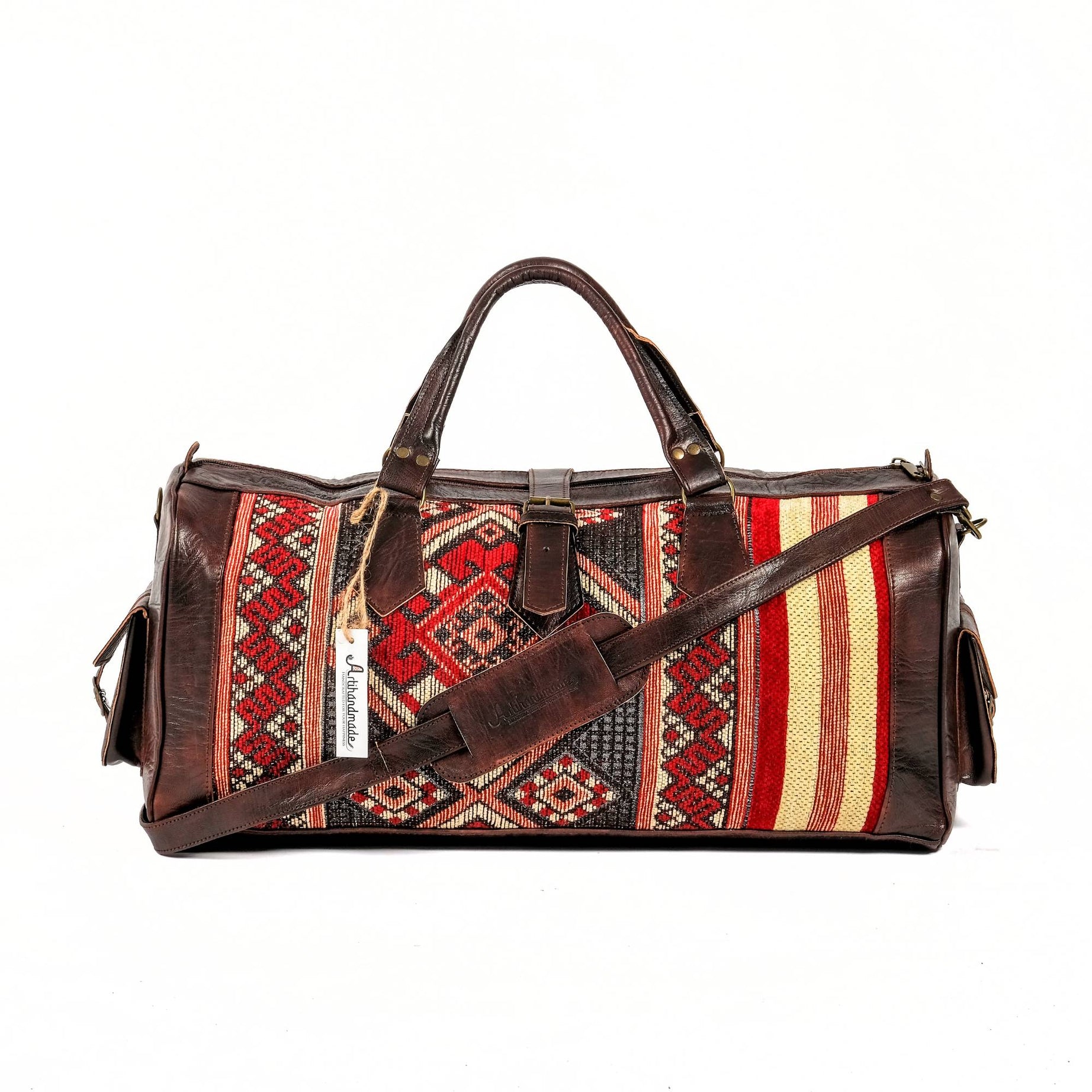 Artisan Leather Kilim Travel Duffel Bag - Dark Brown