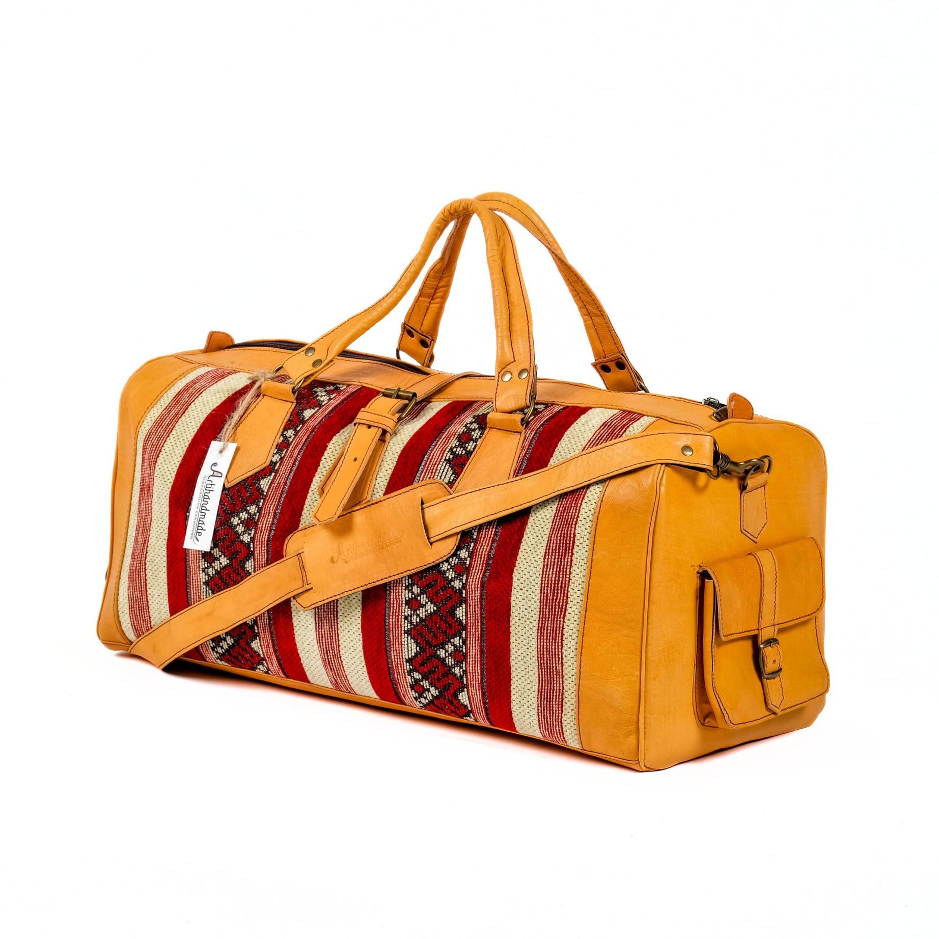 Boho leather kilim travel bag