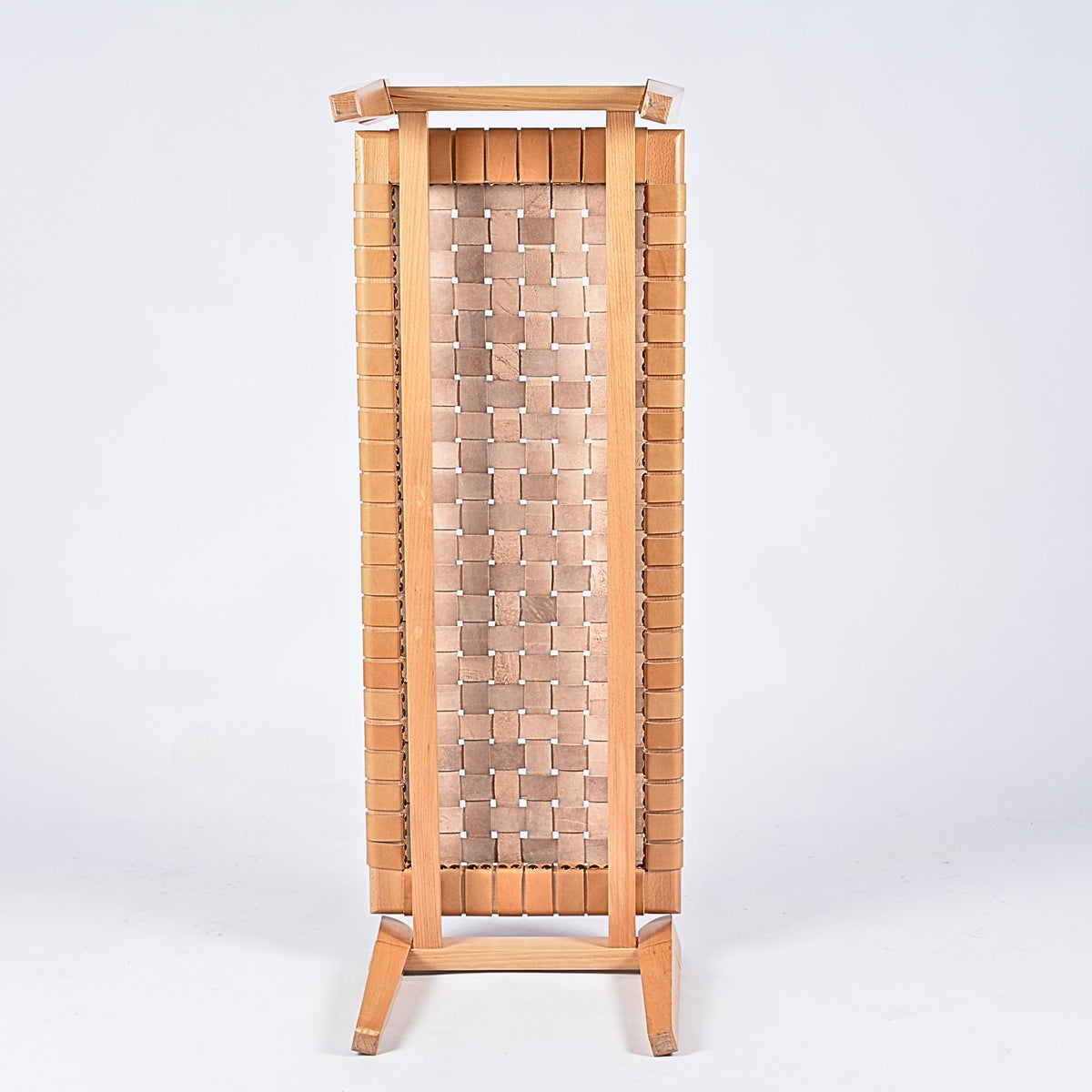 Woven Leather Bench-Beige