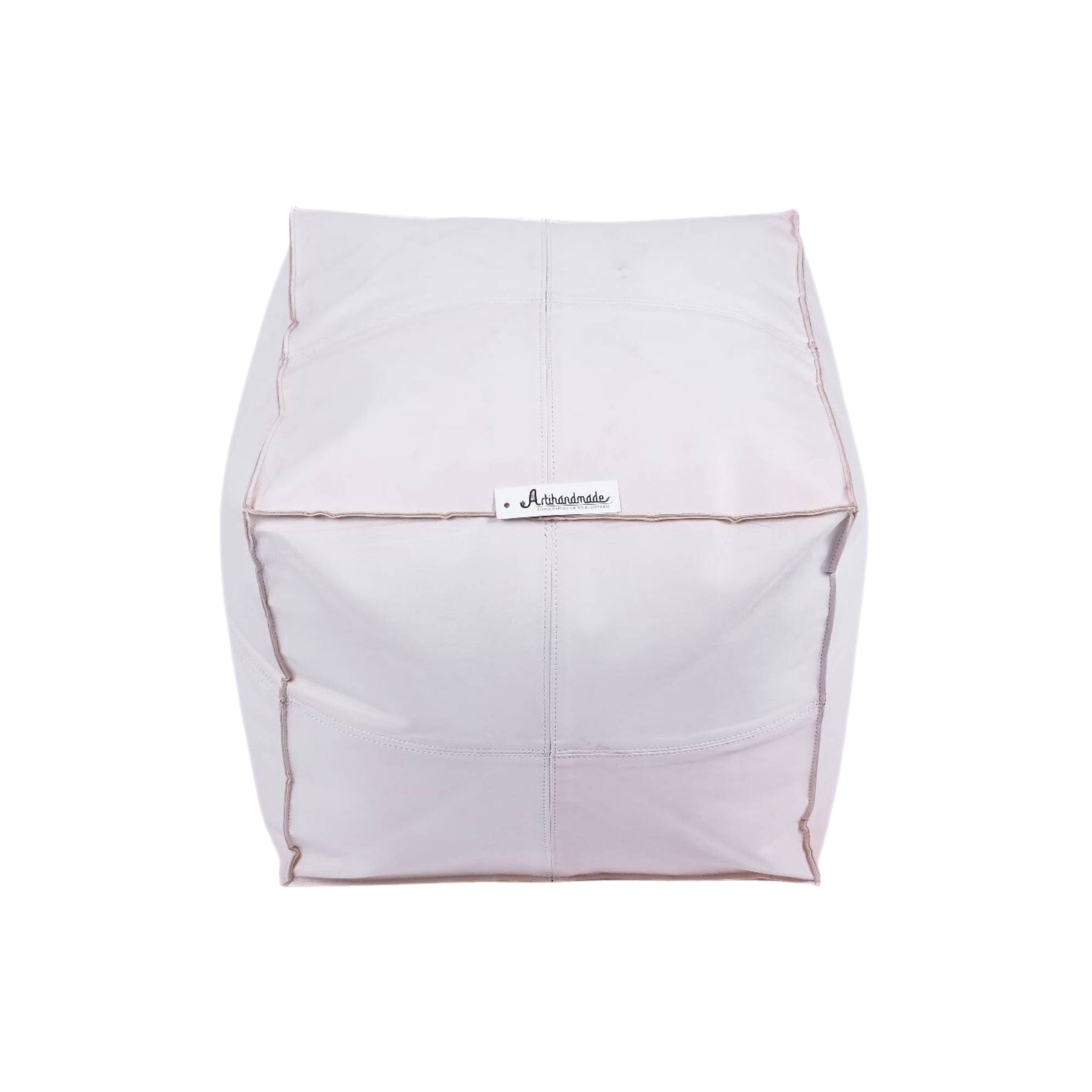 Premium Square Moroccan white Leather Pouf