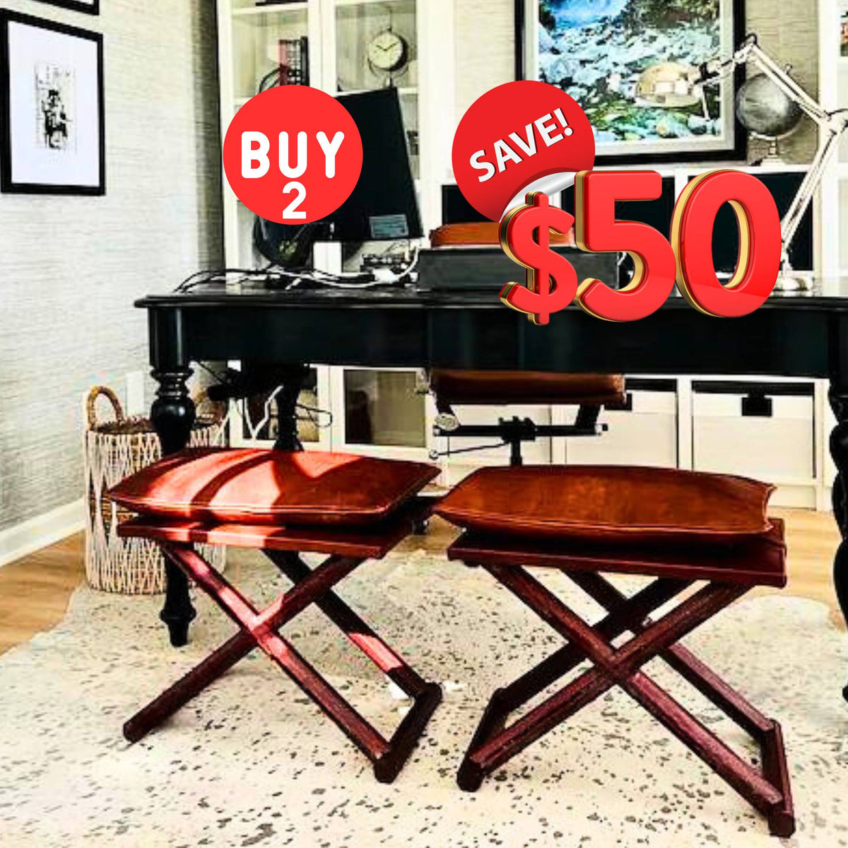 Handcrafted Mid Century-Modern X Stool & Coffee Table The Versatile 2-in-1 Solution