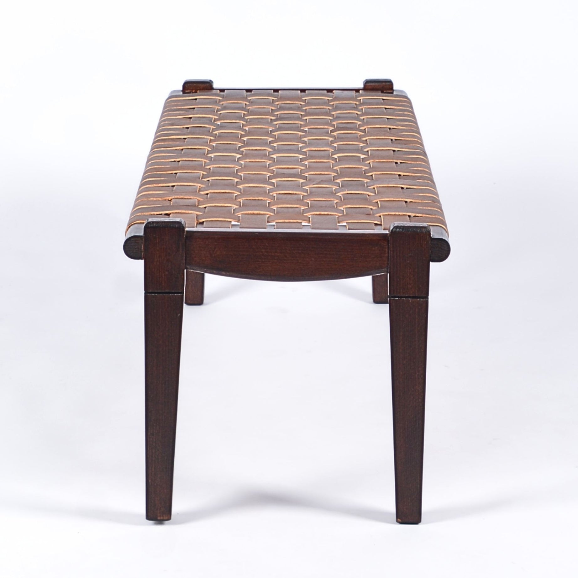 woven strap leather bench Brown Solveig