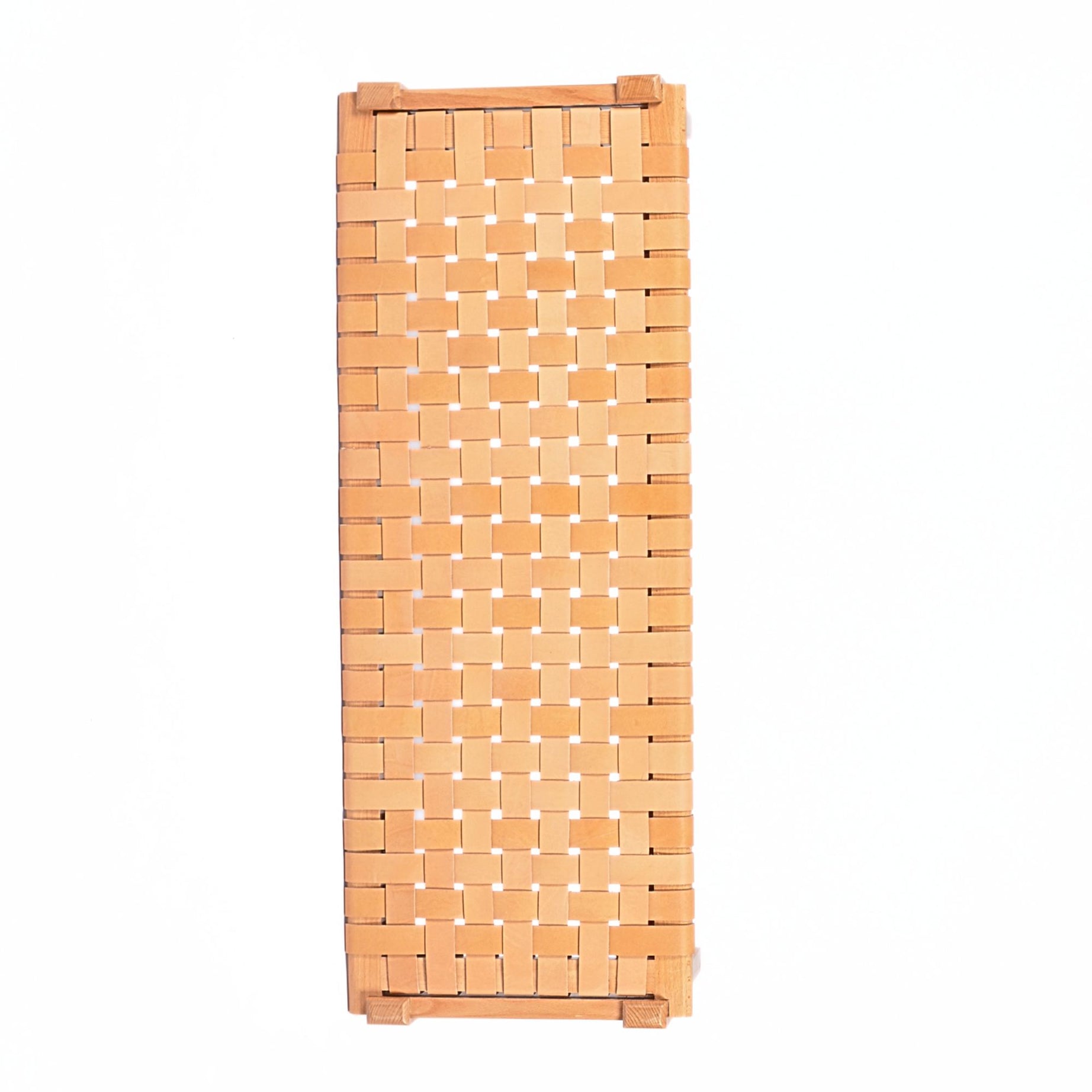 woven strap leather bench - beige