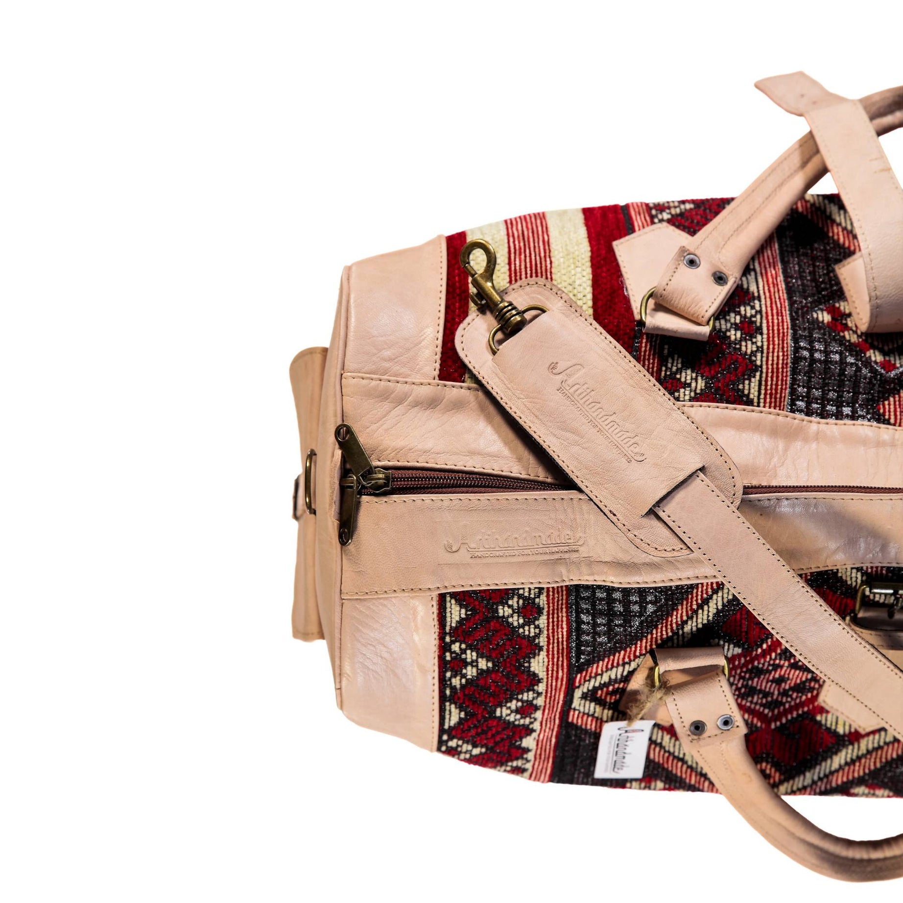 Artisan Leather & Kilim Travel Duffel Bag - Natural