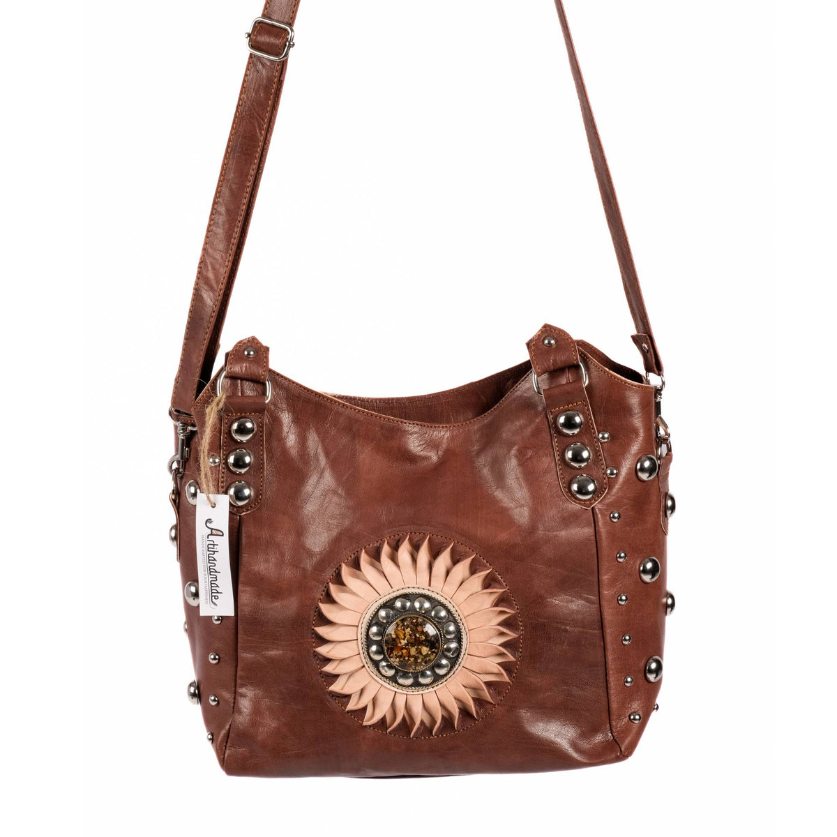 The Sun Leather Tote Bag - Brown , Natural, Cognac