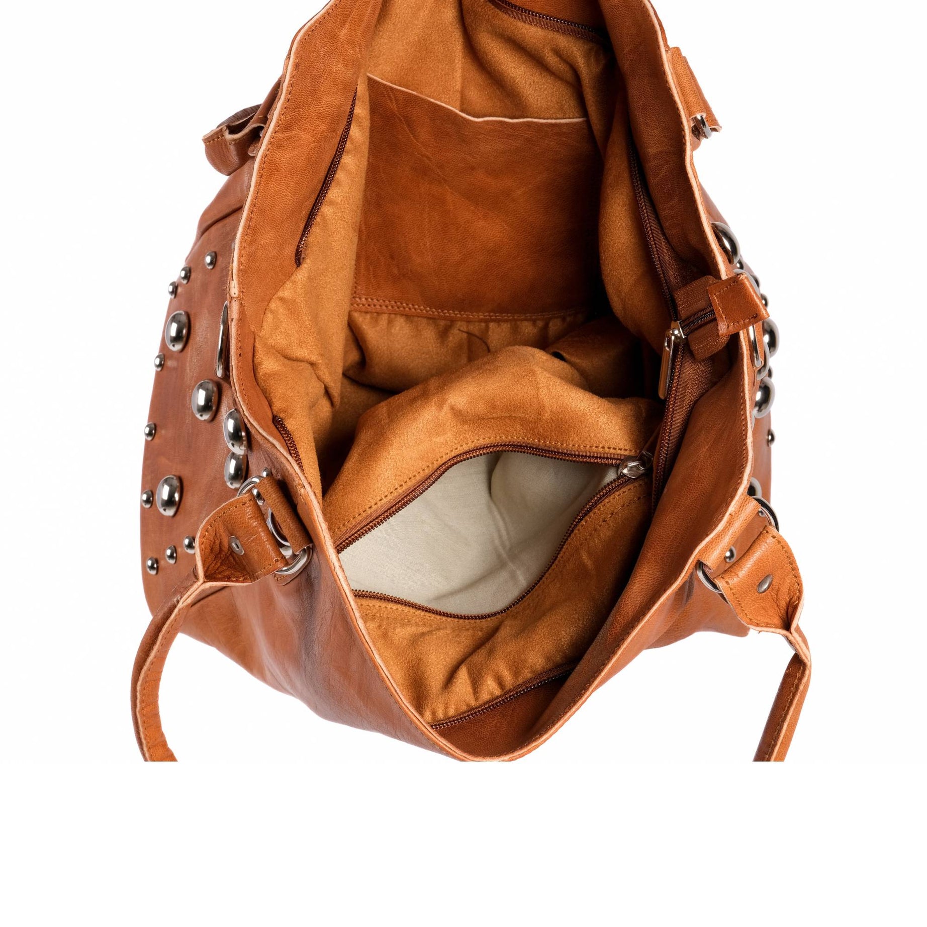 The Sun Leather Tote Bag - Brown , Natural, Cognac