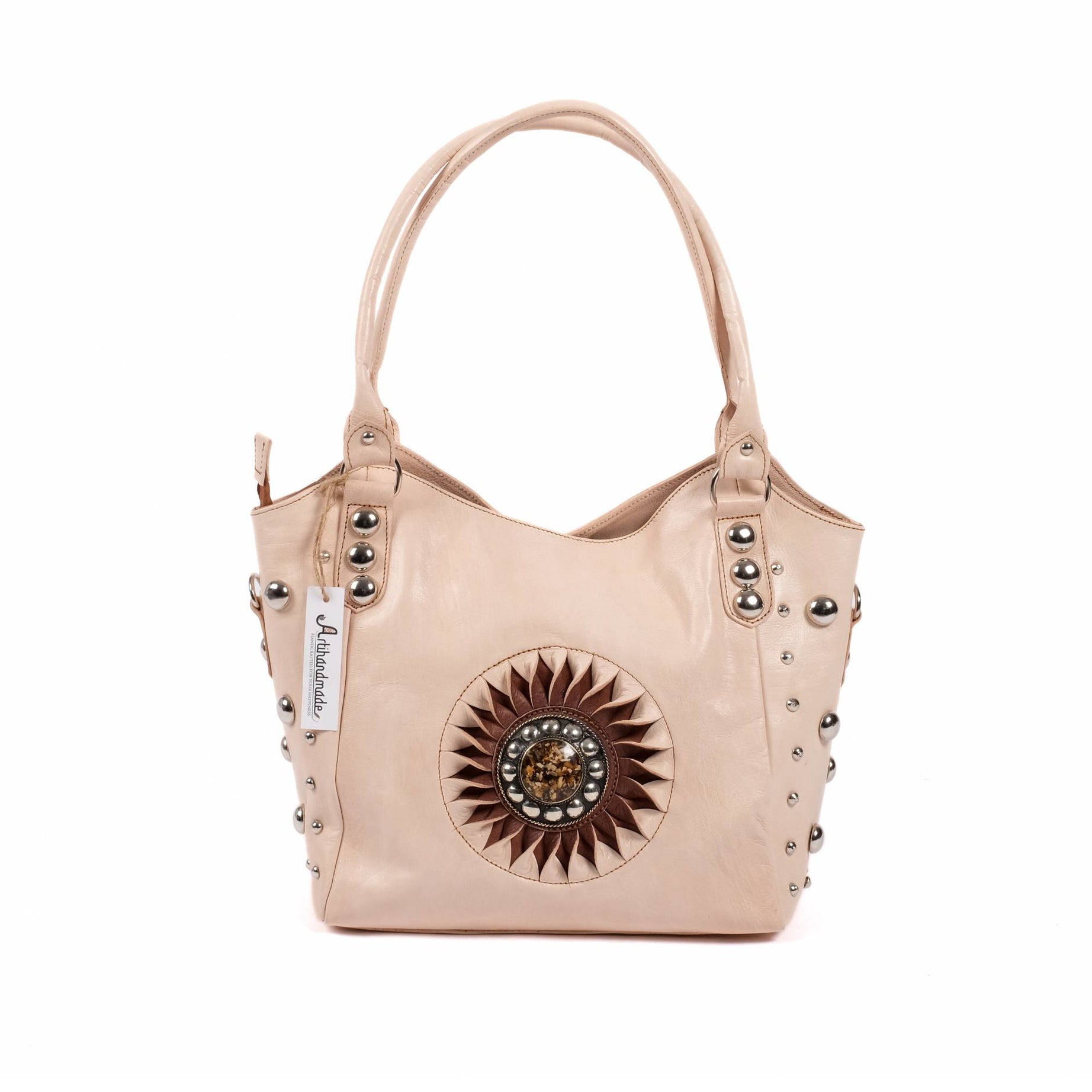 The Sun Leather Tote Bag - Brown , Natural, Cognac