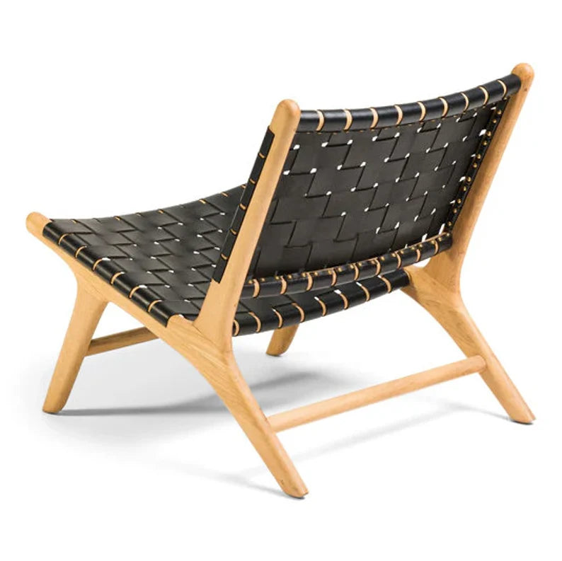 Woven Leather Lounge Chair - Black