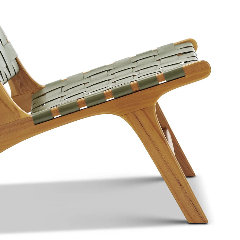 Woven Leather Lounge Chair - Olive Green