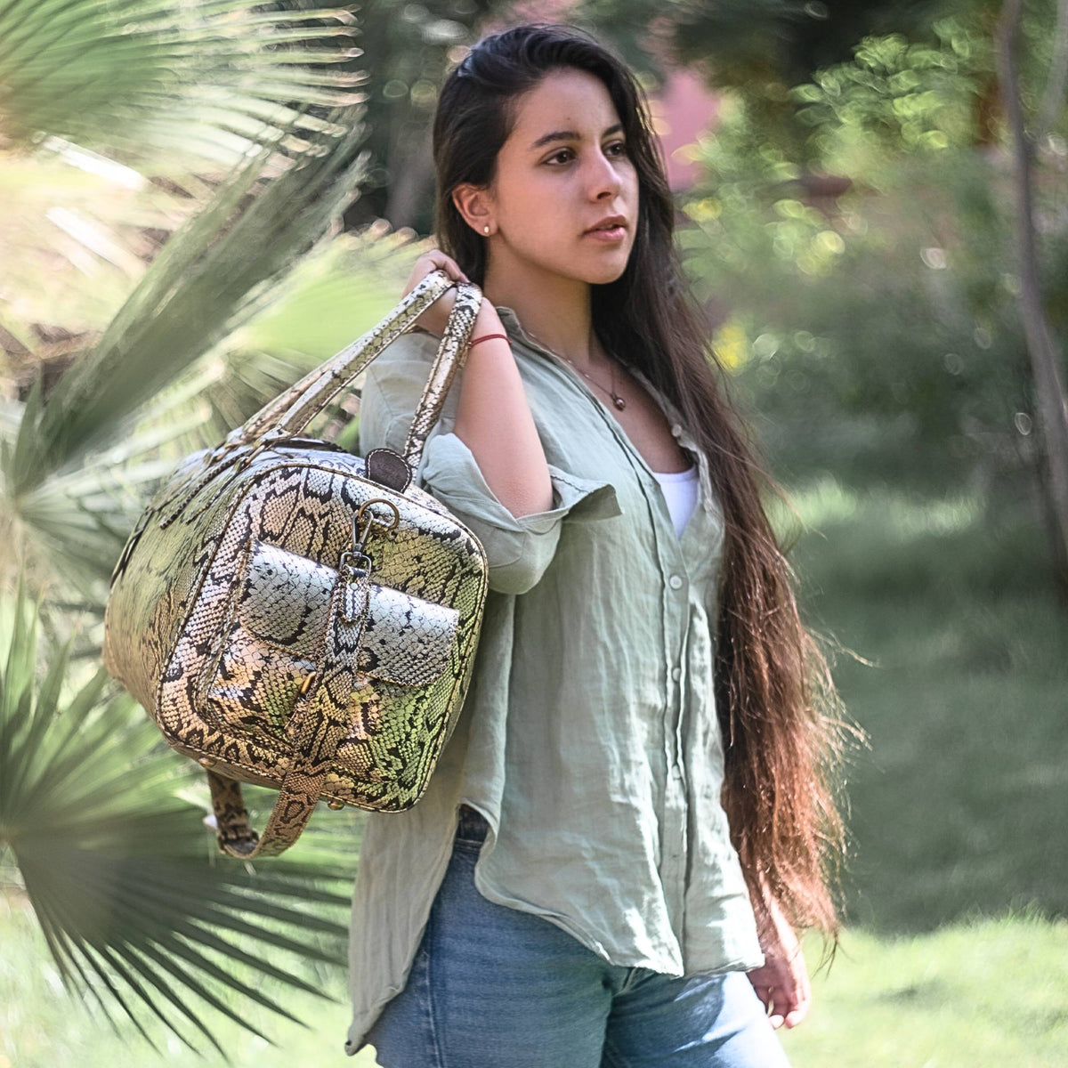 Hand Stitched Vintage Python Travel Leather Bag