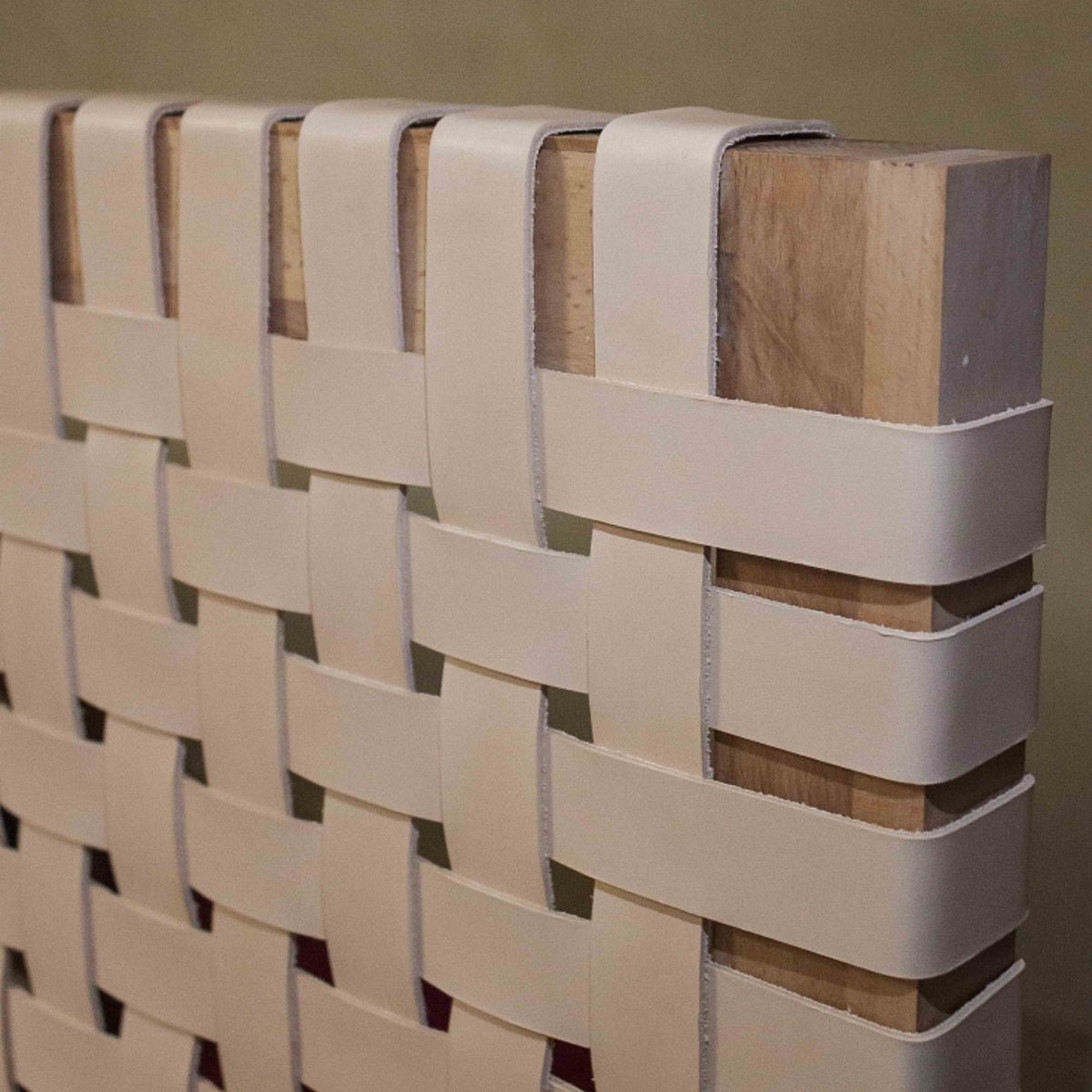 Artihandmade® leather headboard, blending wood and full grain leather.