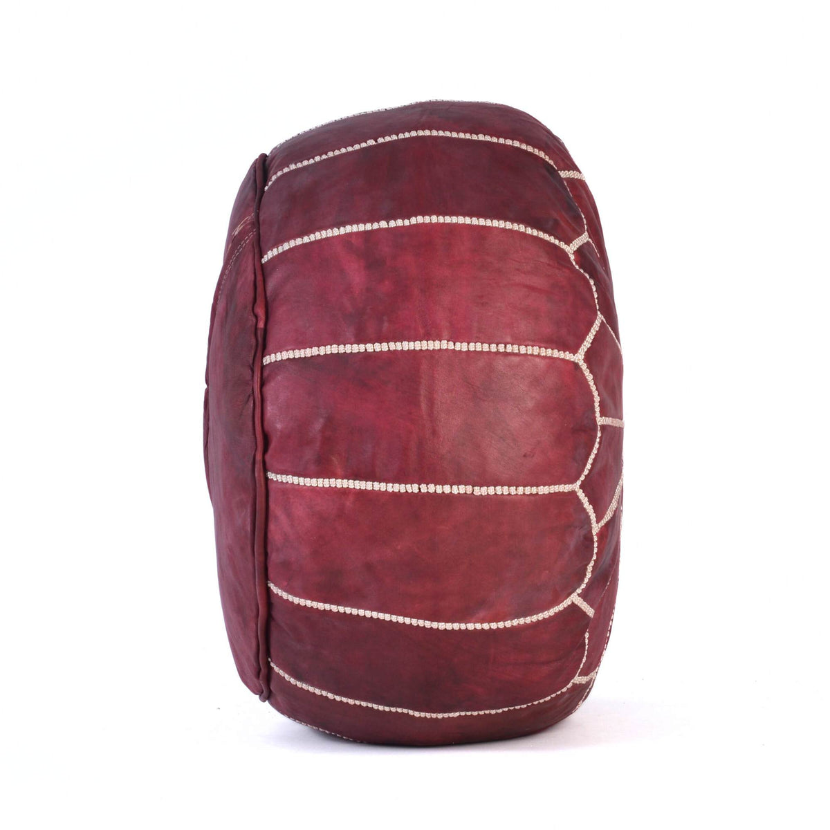 Hand-stitched Embroidery Genuine Leather Ottoman Pouf - Best Burgundy