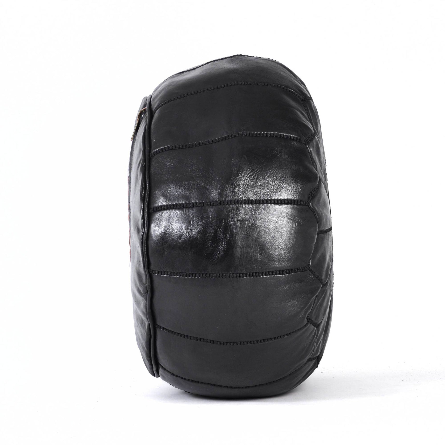 Hand-stitched Embroidery Genuine Leather Ottoman Pouf - Black 2