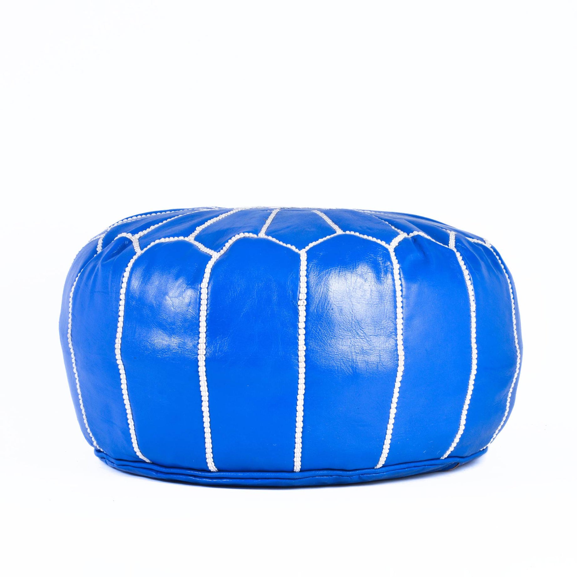 Hand-stitched Embroidery Genuine Leather Ottoman Pouf - Blue