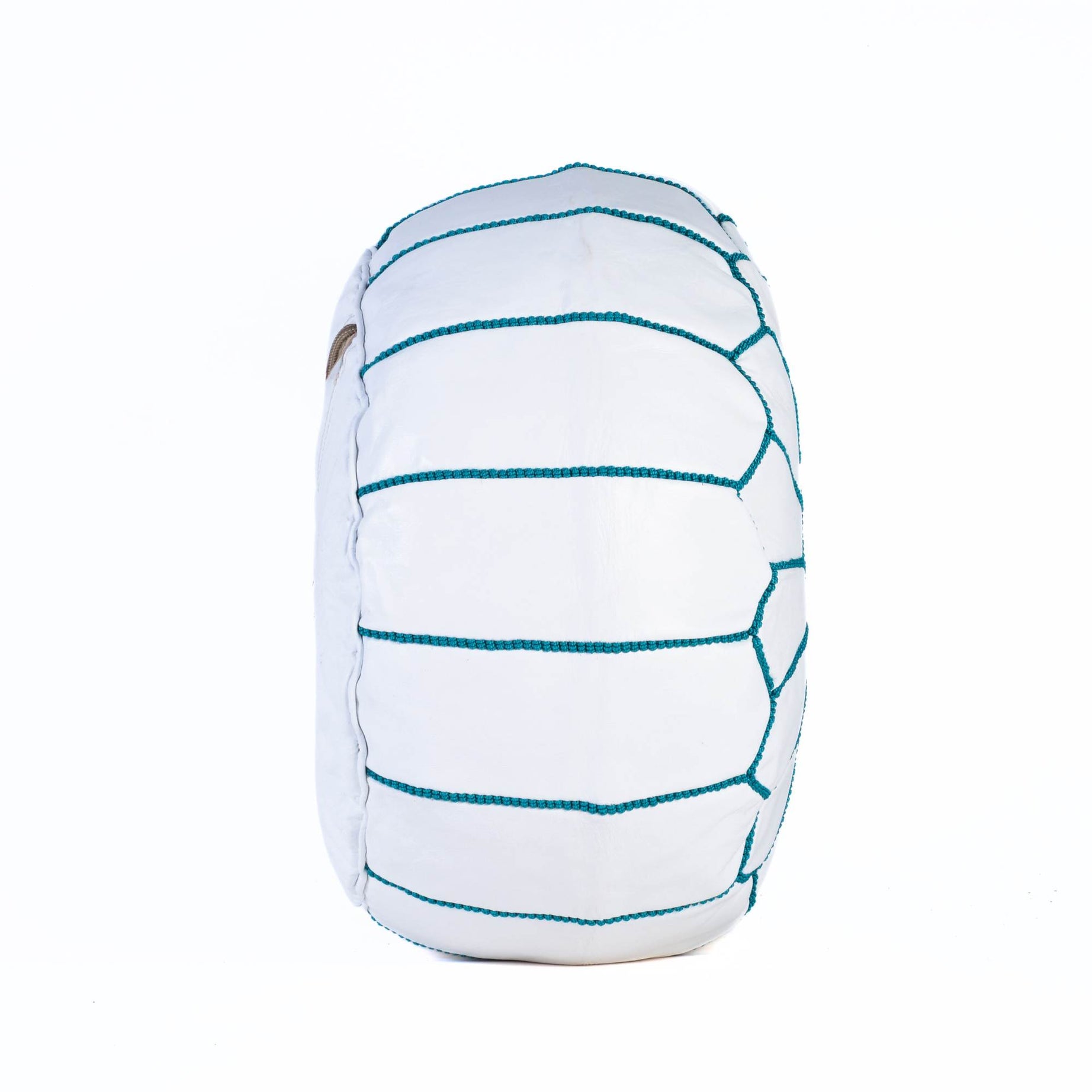 Hand-stitched Embroidery Genuine Leather Ottoman Pouf - Blue Sky