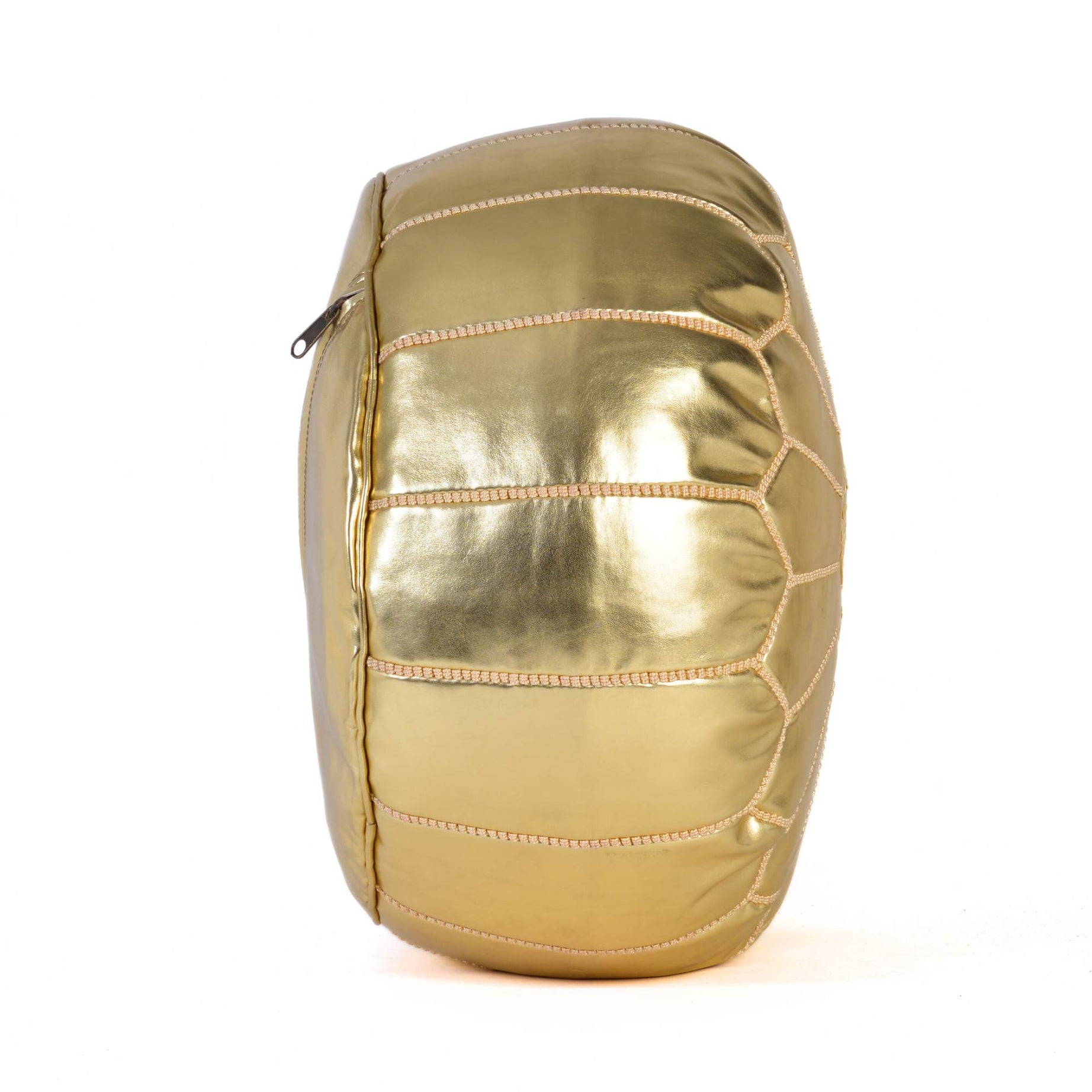 Hand-stitched Embroidery Genuine Leather Ottoman Pouf - Gold