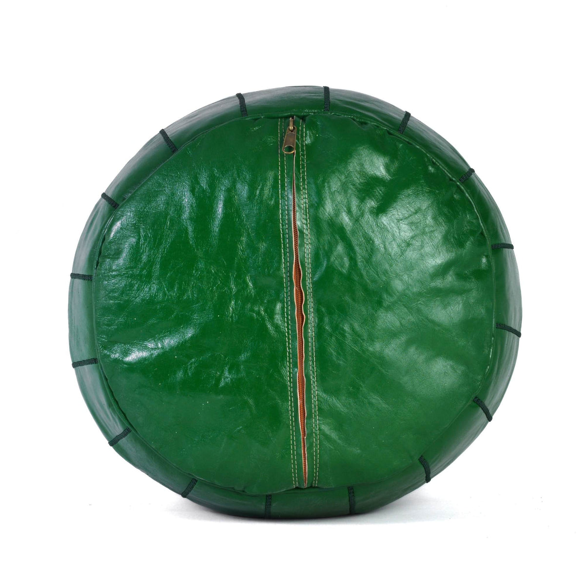 Hand-stitched Embroidery Genuine Leather Ottoman Pouf - Dark Green