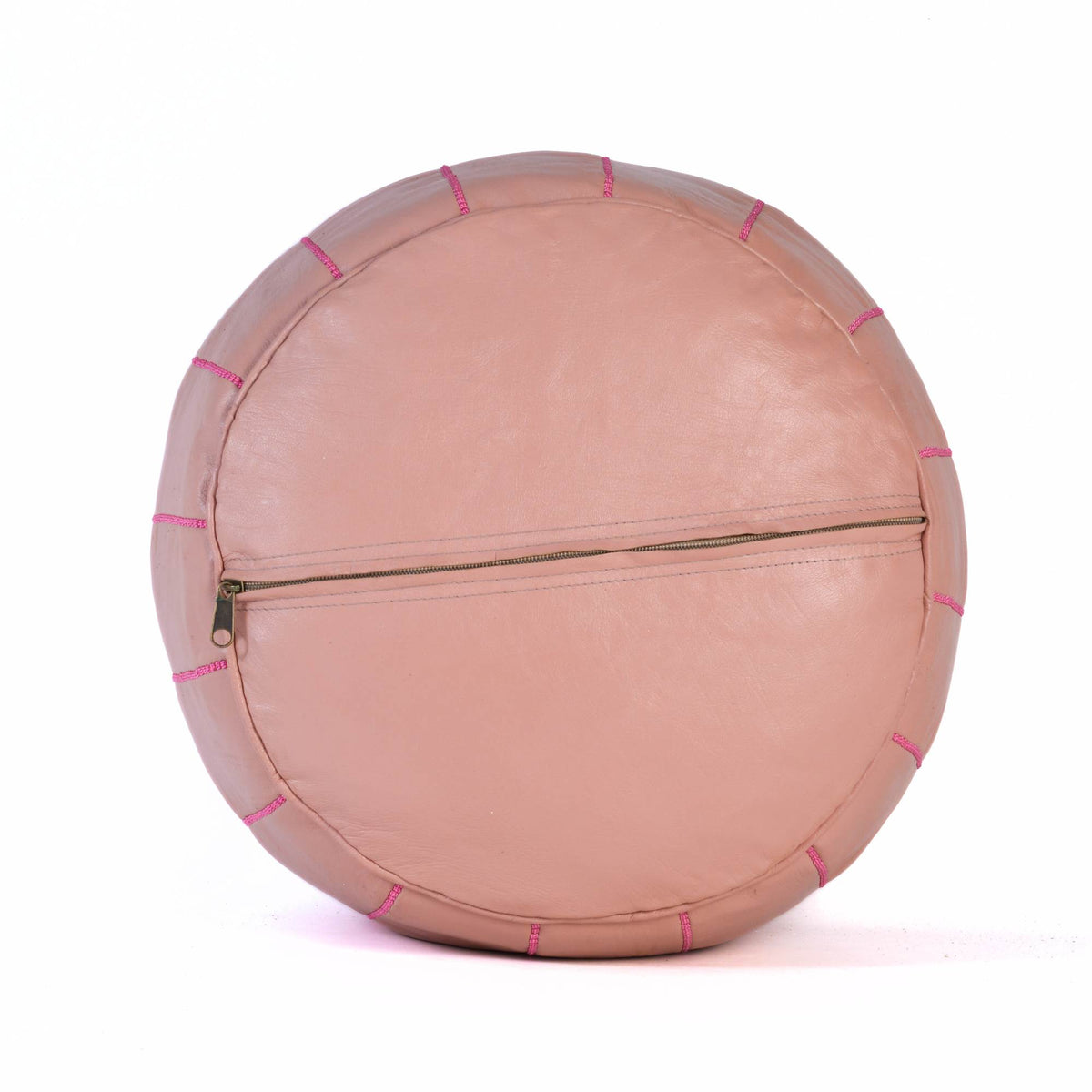 Hand-stitched Embroidery Genuine Leather Ottoman Pouf - Pink