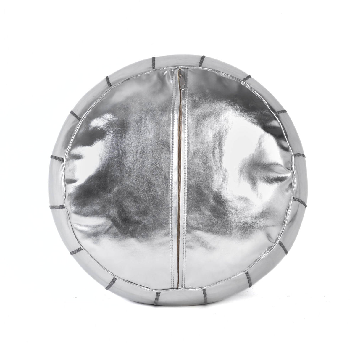 Hand-stitched Embroidery Genuine Leather Ottoman Pouf - Silver