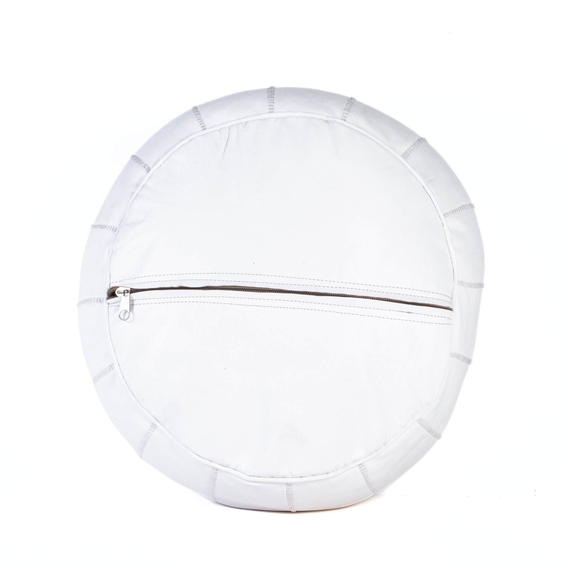 Hand-stitched Embroidery Genuine Leather Ottoman Pouf - White
