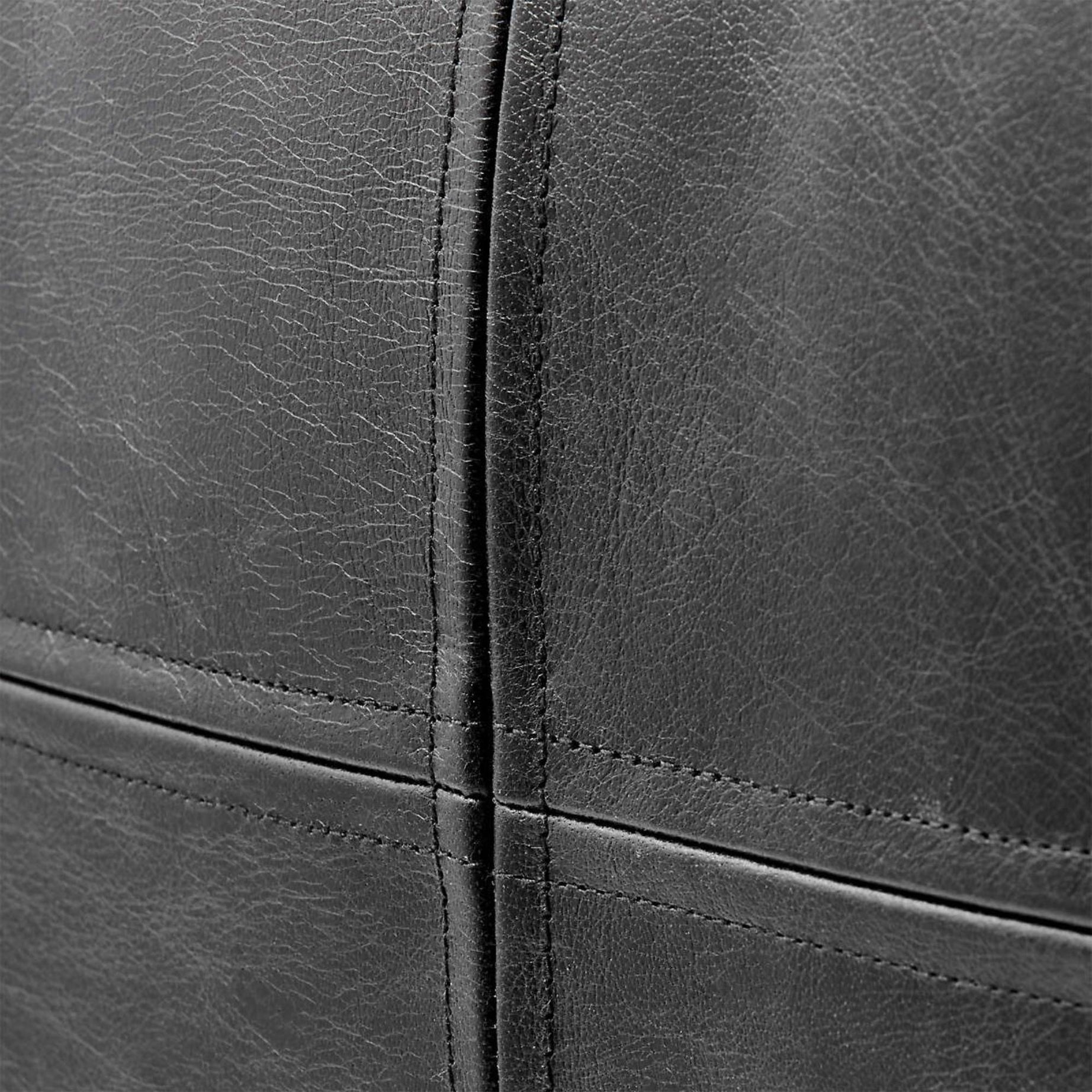Premium Square Moroccan Black Leather Pouf